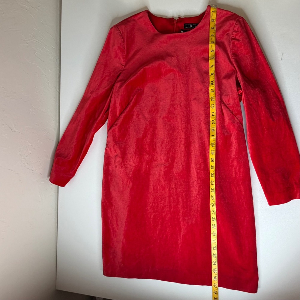 J Crew Long Sleeve Shift Dress Sz 18 Red Stretch Velvet Holiday Cocktail Preppy - Picture 13 of 15